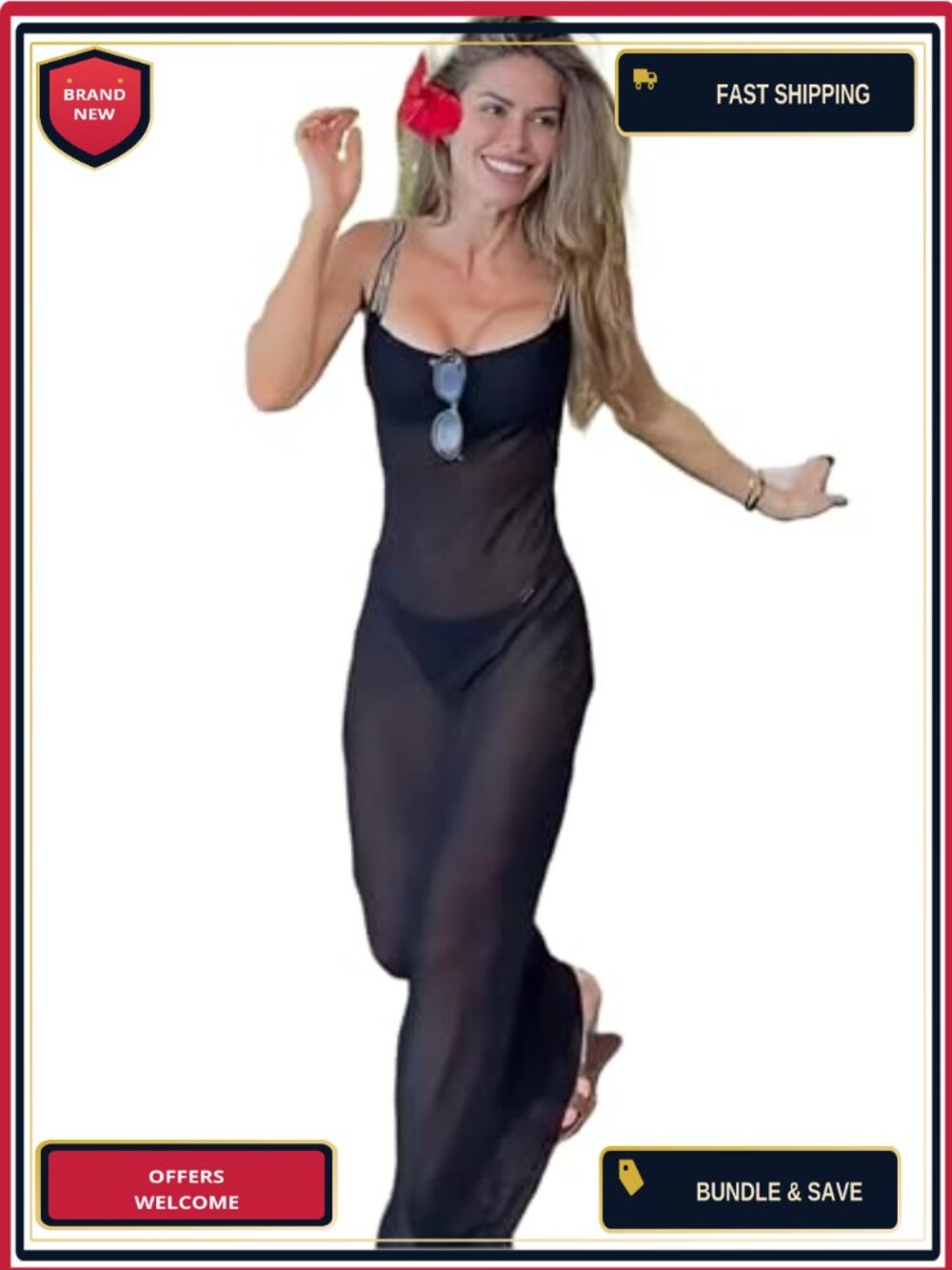 Women Long Black Maxi Dress Swimwear Cover Up Mesh Beach Dress Sheer Spaghetti